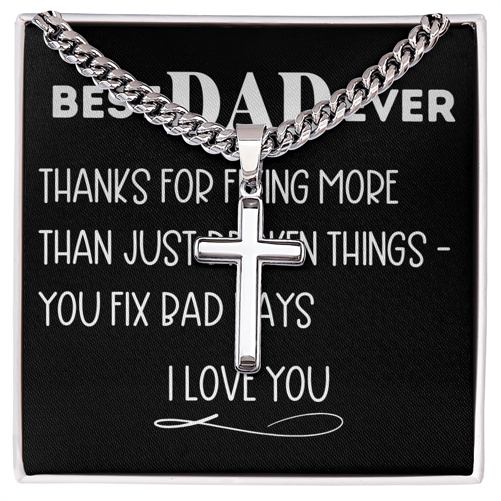 Men's Cuban Link Chain With Artisan Cross for Father's Day Gift
