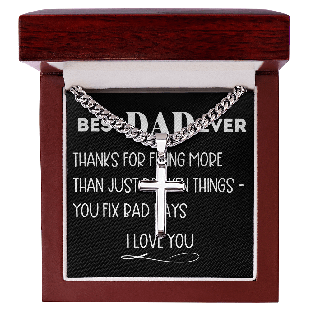Men's Cuban Link Chain With Artisan Cross for Father's Day Gift